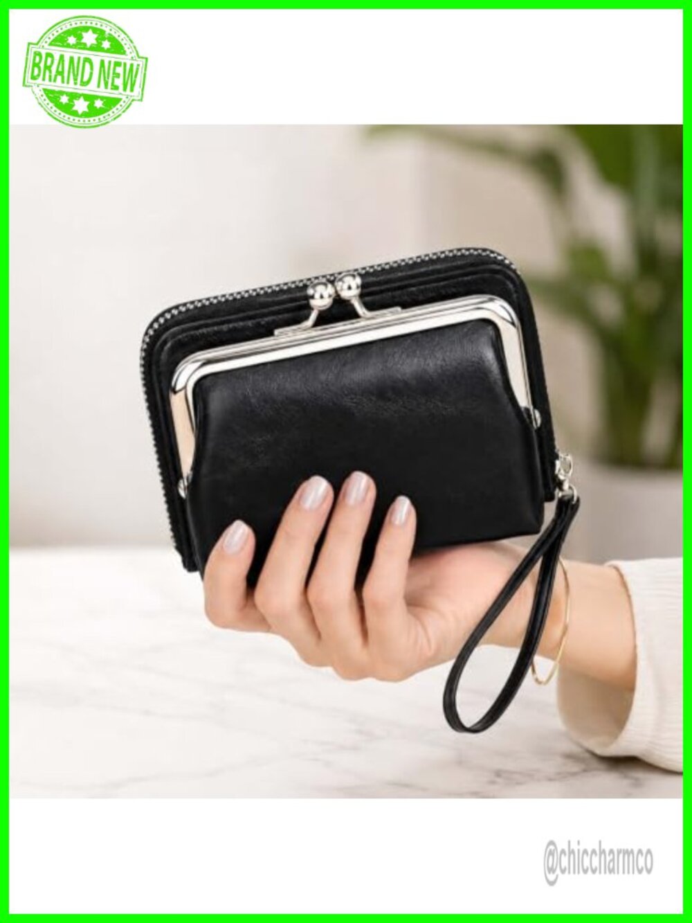 Womens 4-In Vintage Wristlet Coin Purse Wallet Card Slots Snap Closure